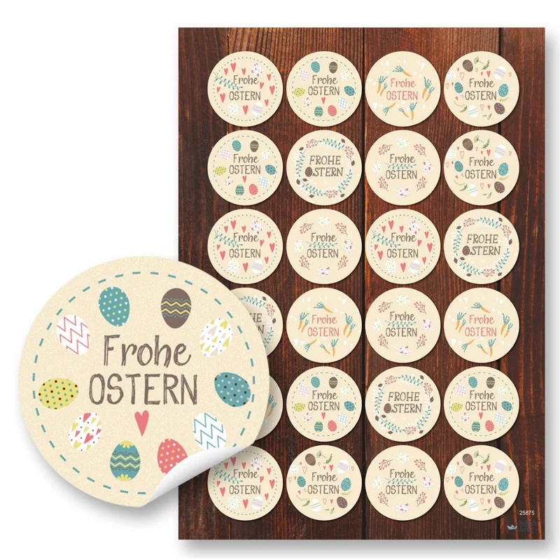 Oster Aufkleber Frohe Ostern rund 4 cm - 24 Stück Sticker Set Geschenkaufkleber für Osternest Geschenke Briefe Basteln Frühling Osterdeko - Logbuch-Verlag