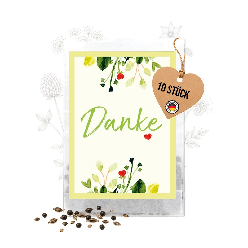 Danke Samentütchen 10er Set - Blumensamen Gastgeschenk mit Karte Danke - Samen Geschenk für Hochzeit, Geburtstag, Taufe oder Kunden - Logbuch-Verlag