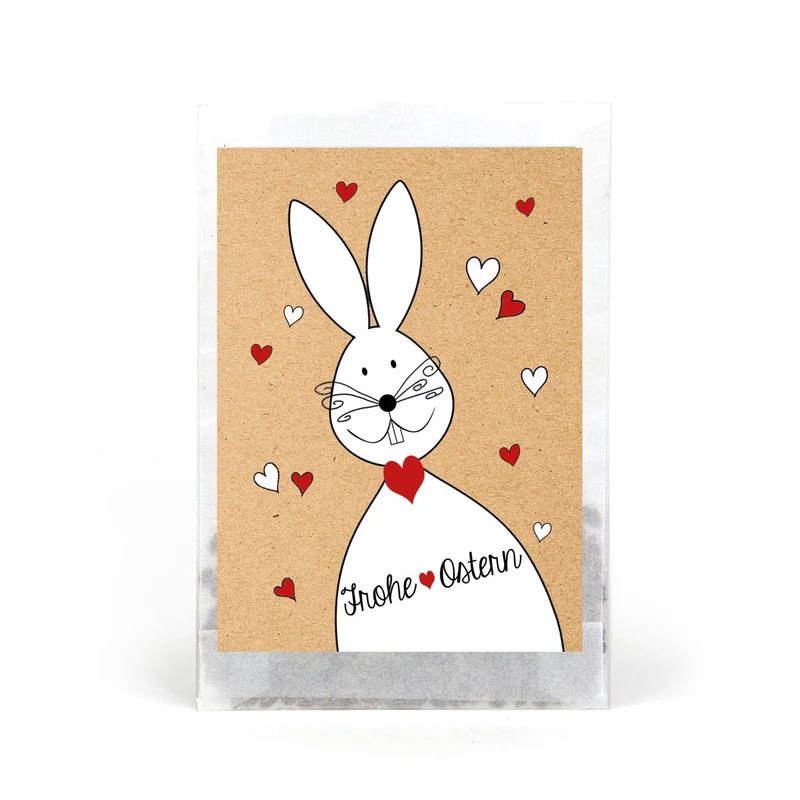 Frohe Ostern Samentütchen 10er Set - Kressesamen Gastgeschenk zu Ostern mit weißem Hasen und Herz Motiv - Samen Geschenk für Osterfeier, Gäste oder Kunden - Logbuch-Verlag