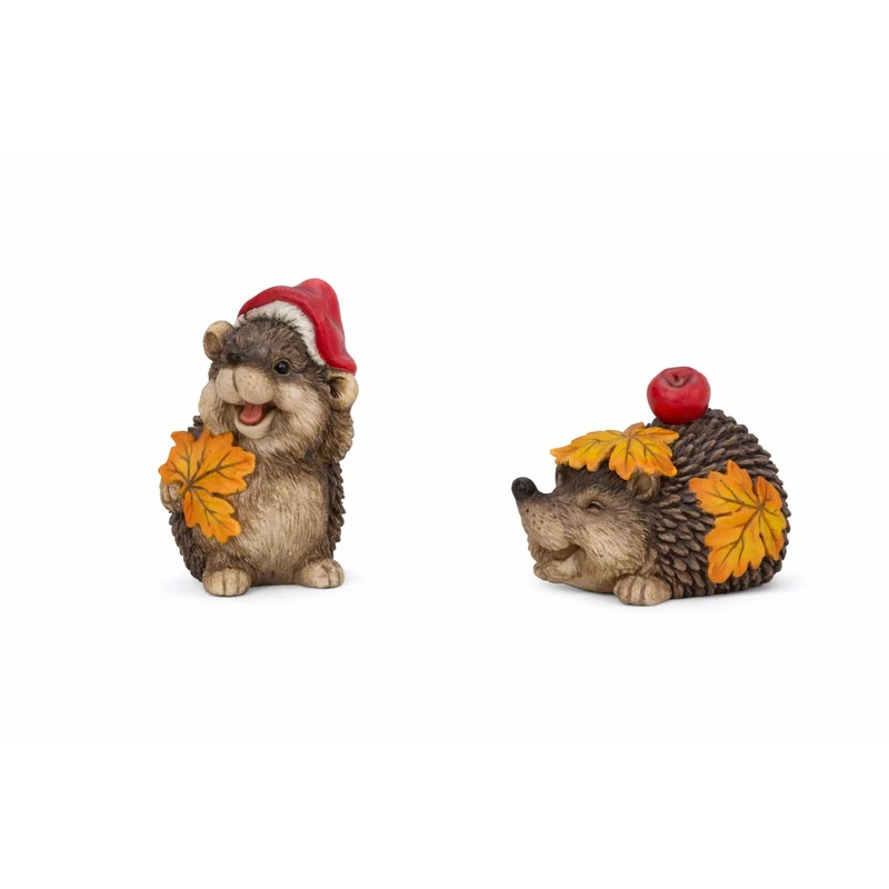 Herbst Igel Figuren 2er-Set aus Polyresin 10-15 cm