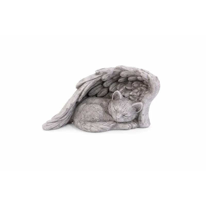 Logbuch-Verlag Grabdeko Katze mit Flügeln grau 14 cm - Gedenkfigur Katze Engel aus Polyresin für Tiergrab, Grabstein oder Gedenkort - Tier Grabdeko