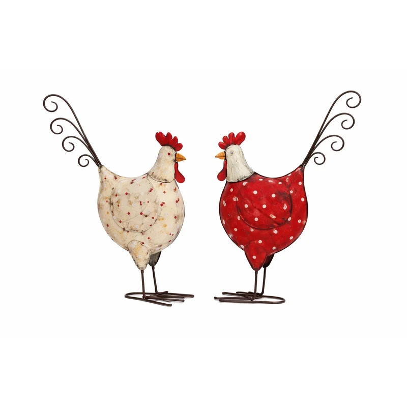 Logbuch-Verlag Deko Hühner Metall 2er Set 25 cm - Huhn Figuren Gartendeko mit Punkten in Rot und Creme - Frühlingsdeko Osterdeko für Garten, Balkon oder Küche