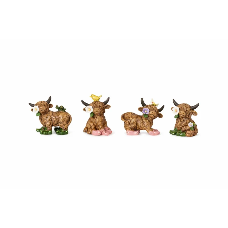 Logbuch-Verlag Deko Highlandrinder 4er Set mit Gummistiefeln 7 cm - niedliche Kuh Figuren für Frühlingsdeko, Bauernhof Deko oder Tierdeko