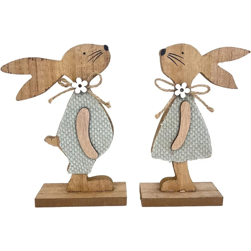 Logbuch-Verlag Holz-Osterhasen 2er-Set zum Stellen 15,5 cm Natur Dekofiguren Ostern Frühlingsdeko Landhausstil