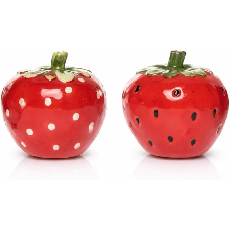 Deko-Erdbeeren 2er-Set aus Porzellan 5,5 x 6 cm – glänzend rote Sommerdeko und fruchtige Tischdeko für die Küche