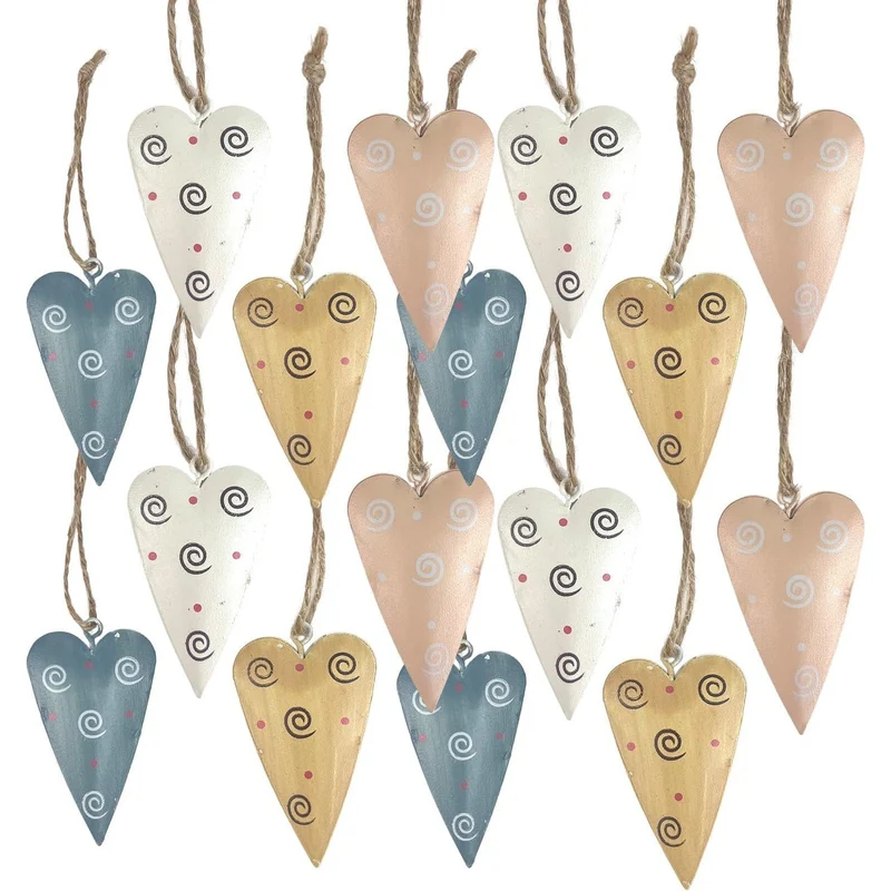 Metall-Herzen Deko-Box mit 16 Mini-Herzen zum Hängen, je ca. 6 x 3,5 cm, creme-rosé-blau, Streudeko