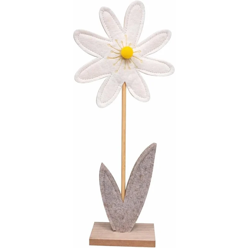 Logbuch-Verlag Deko Blume weiß aus Filz 36 cm – Frühlingsdeko zum Hinstellen – Filzblume mit Holzfuß – natürliche Tischdeko – 1 Stück
