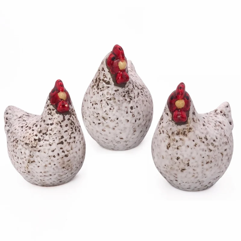 Logbuch-Verlag Keramik Huhn 3er Set Natur – Deko-Hühner 10 cm – Frühlings- & Osterdeko im Landhausstil – Figuren zum Hinstellen