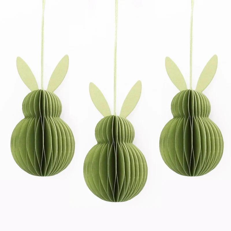 Honeycomb Hase grün 3er-Set – Hänger aus Papier/Pappe 10 cm hoch – Osterdeko in Wabenoptik zum Aufhängen für Frühling, Fenster oder Zweige – Logbuch-Verlag