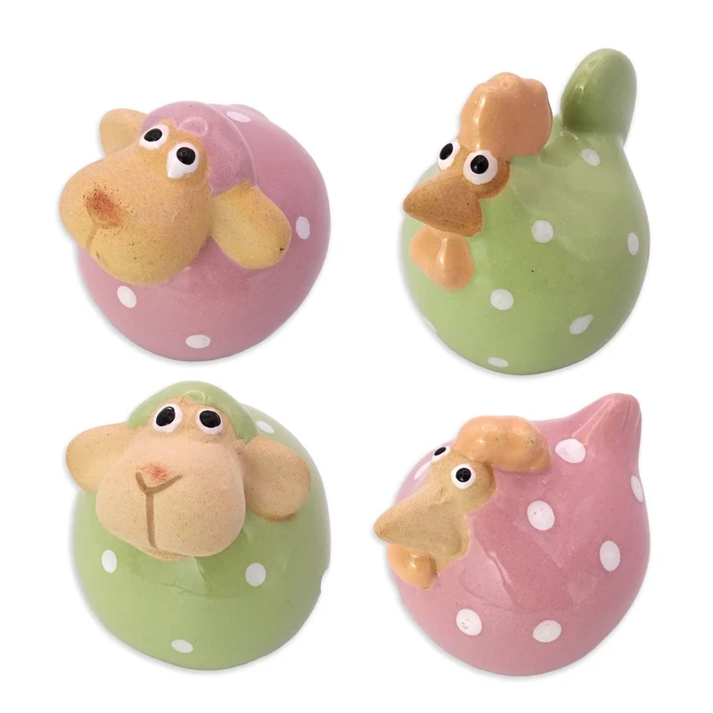 Logbuch-Verlag Keramik Schaf & Huhn 4er Set – Frühlingsdeko bunt 6 cm – Osterfiguren zum Hinstellen – kleine Tierfiguren