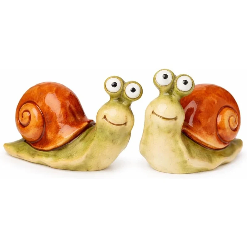 Logbuch-Verlag 2er Set Keramik-Schnecken grün-braun – lustige Frühlingsdeko Figuren 12 cm hoch – Garten- und Tierdeko zum Hinstellen – Schnecke Dekofigur