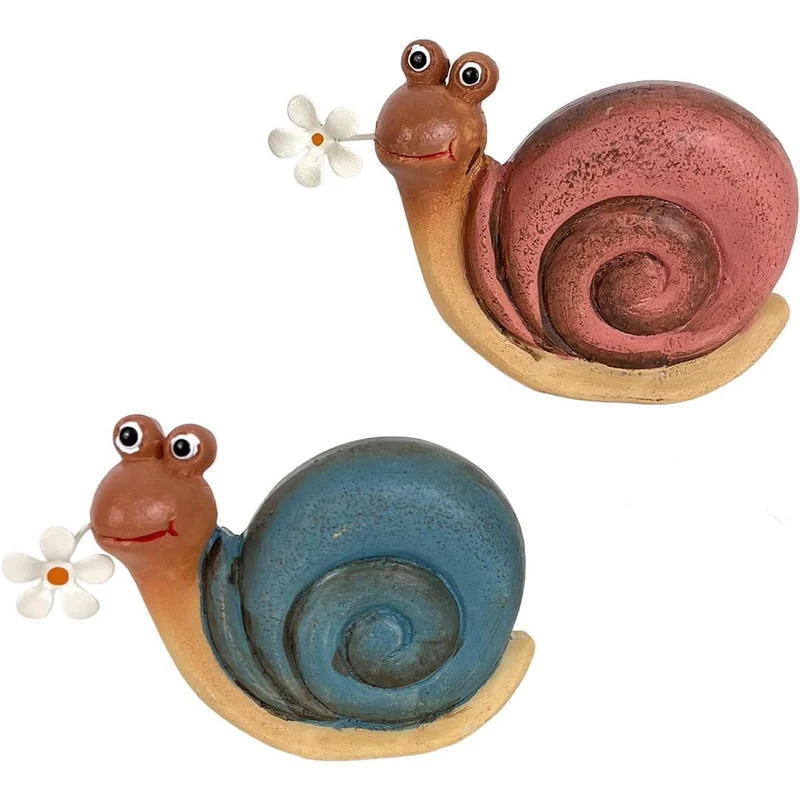 Logbuch-Verlag Deko Schnecke 2er-Set mit Blume Creme-rosé & blau Sortiert – Polyresin Schneckenfigur 11 cm breit als Frühlingsdeko, Gartendeko oder Tischdeko