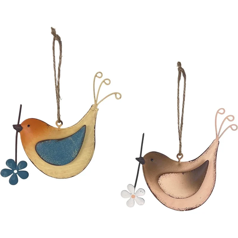 Metall-Vögel 2er-Set zum Hängen – Creme-rosé-blau Sortiert – ca. 14 x 8 cm – Frühlingsdeko mit Aufhänger – Vogel-Deko für Fenster & Balkon – Logbuch-Verlag