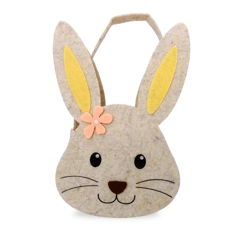 Logbuch-Verlag Osterkorb Hasenkopf aus Filz mit Henkel – 27 cm – beige – Filzkorb für Kinder, Ostergeschenke & Deko – 1 Stück
