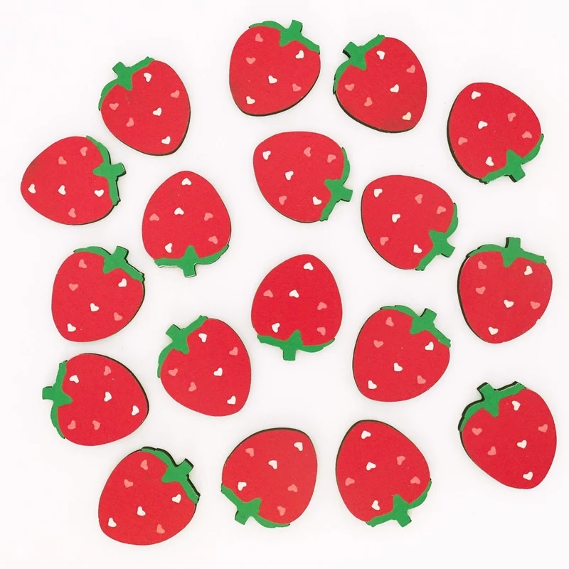 Streu-Erdbeeren aus Holz 18er-Set 3,5 x 4 cm – sommerliche Streudeko in Rot und Grün zum Basteln und Dekorieren