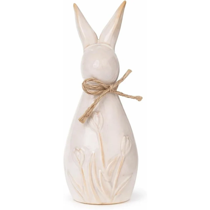Logbuch-Verlag Deko Hase aus Porzellan grau 17 cm mit Schleife – Frühlingsdeko oder Osterhase