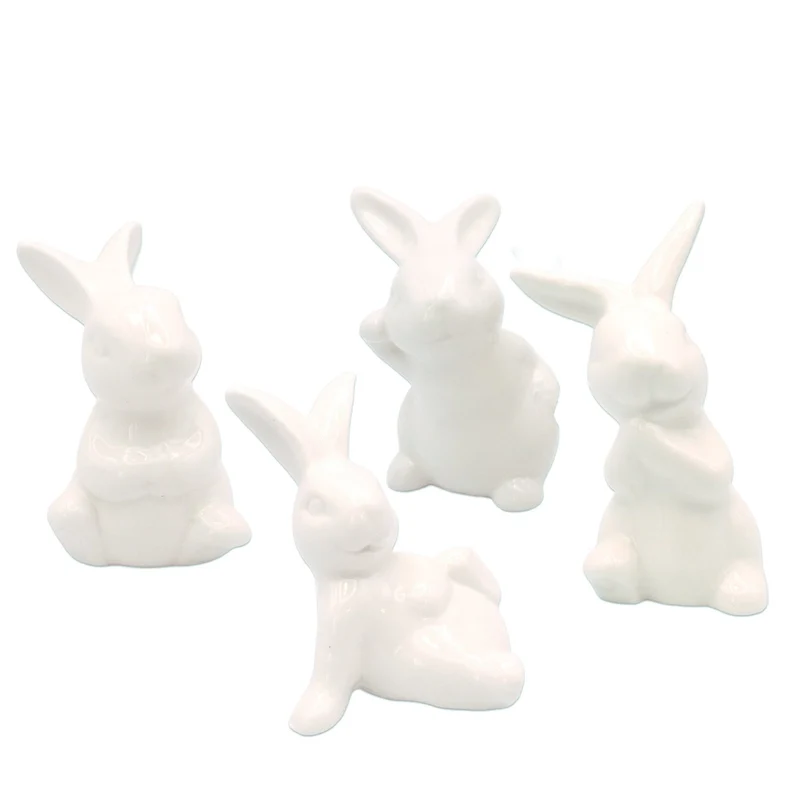 Logbuch-Verlag Porzellan Hase weiß 4er Set – Osterhasen Sortiert 6-7 cm – edle Osterdeko zum Hinstellen – Frühlingsfiguren