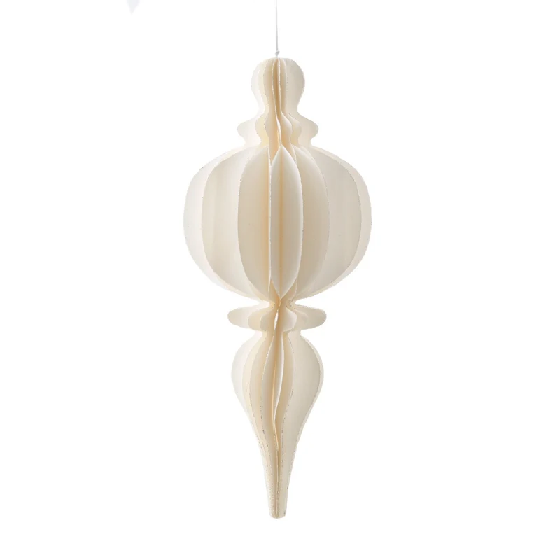 Weihnachtsanhänger creme-weiß 38 cm aus Papier mit Glitzer, elegante Hängedeko für Advent und Winter