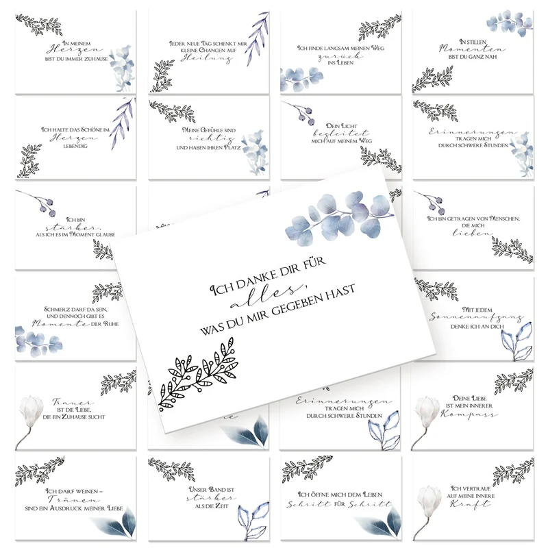 Affirmationskarten Trauer 24er Set – Trostkarten mit Trauersprüchen & Zuspruch, 8,5 × 5,5 cm
