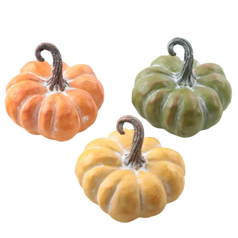 Deko-Kürbisse 3er Set aus Polyresin, Ø 8 cm, in Orange, Gelb und Grün – Herbstdeko für Tisch und Erntedank