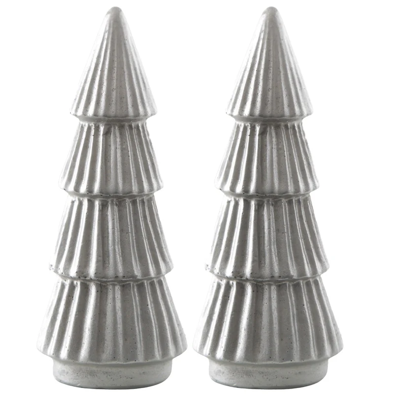 Dekofiguren Weihnachtsbaum 2er Set, 13 cm, Weiß-Grau aus Polyresin – moderne Weihnachtsdeko im Hygge-Stil