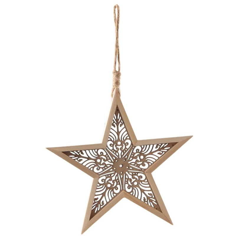 Stern-Hänger aus Holz, 19,5 cm, Natur mit Lasercut-Ornament – FSC-zertifizierte Weihnachtsdeko zum Aufhängen