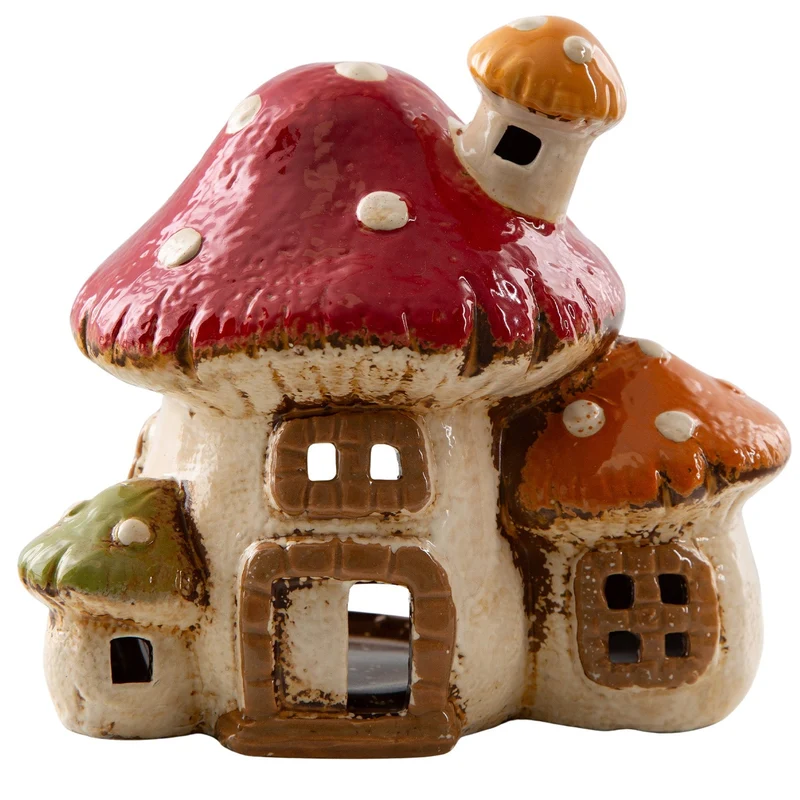 Teelichthaus Pilz aus Steingut 17 × 15 × 12 cm für Teelichter