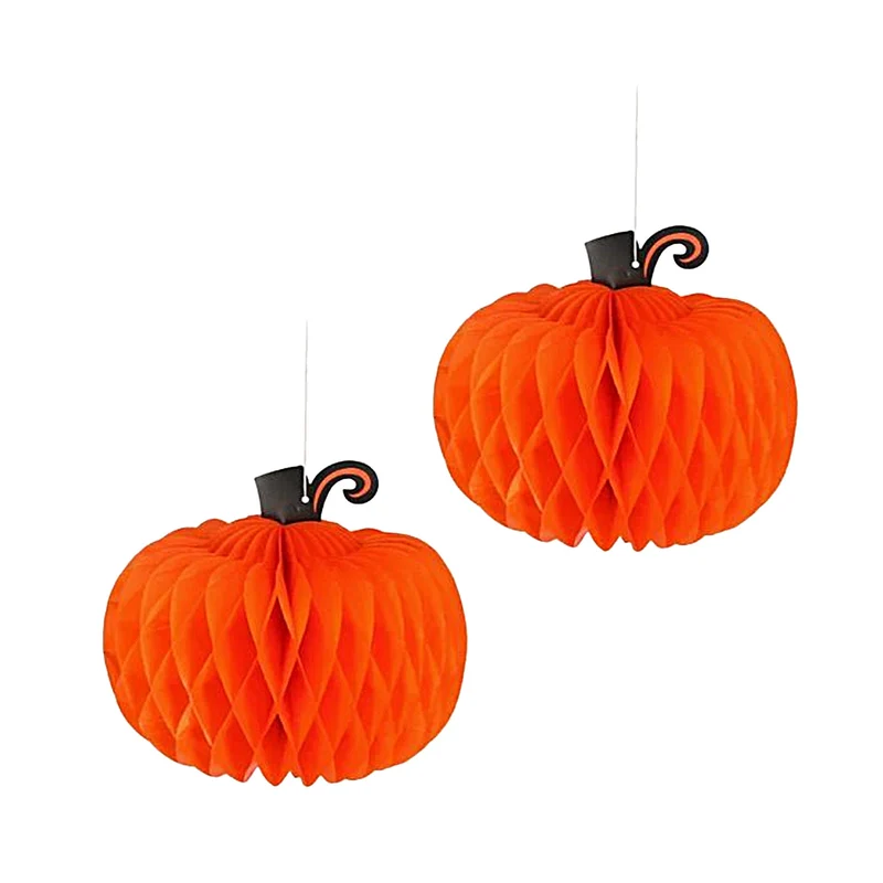 Hänger Kürbis Deko 2er-Set aus Papier 25x20 cm – Honeycomb-Kürbisse zum Aufhängen für Herbst & Halloween – Raumdeko in Orange – Logbuch-Verlag