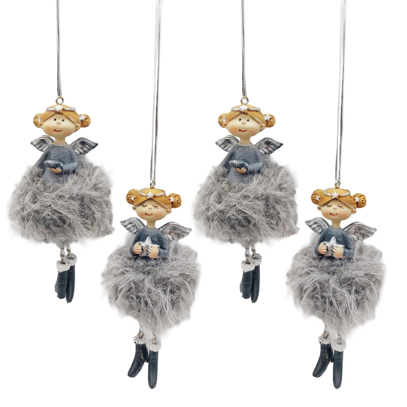 4er Set Engel Anhänger grau Silber flauschig ca.11 cm