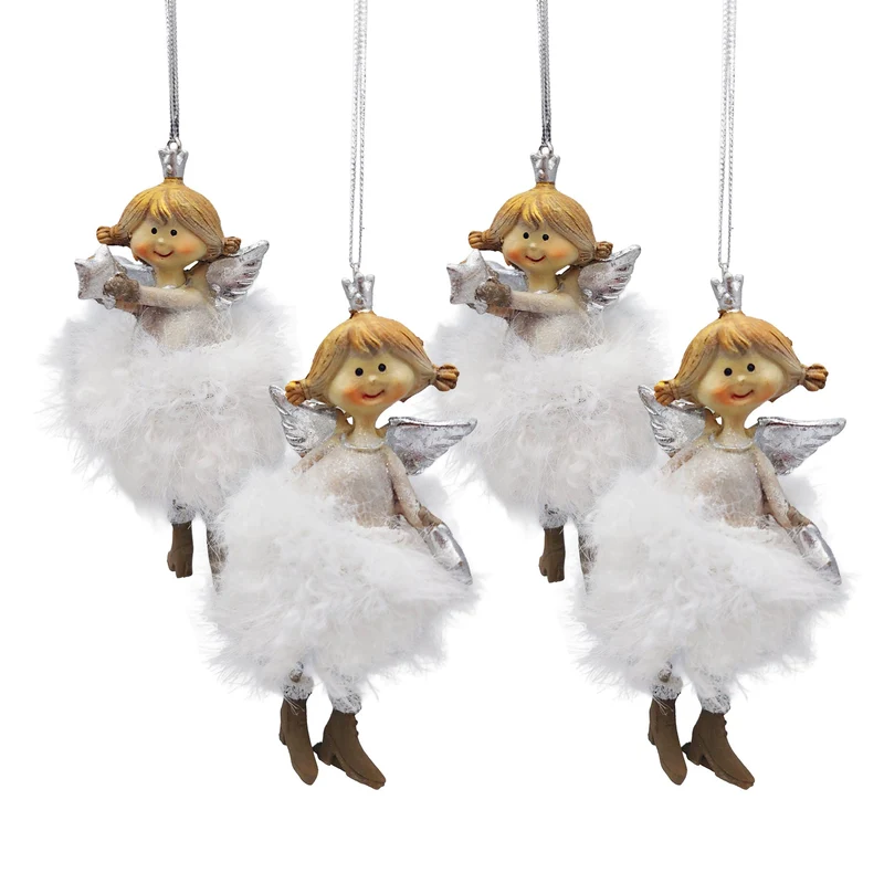 4er Set Engel Prinzessin Anhänger weiß Silber Krone H ca.11 cm –