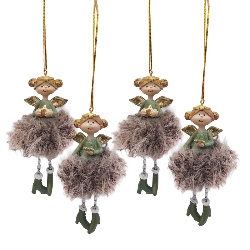 4er Set Schutzengel Engel Anhänger grün braun Gold 11 cm