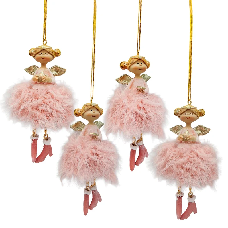 4er Set Engel Anhänger rosa Champagner flauschig Geschenk Weihnachten 11 cm