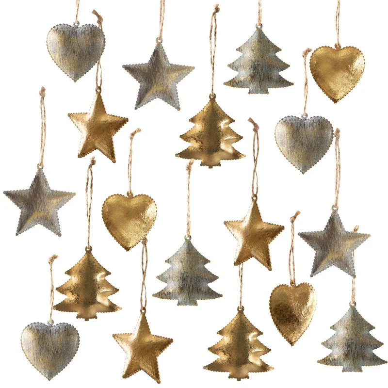 18 Metall Weihnachtsanhänger Vintage Gold 5 cm Weihnachtsdekoration zum Aufhängen