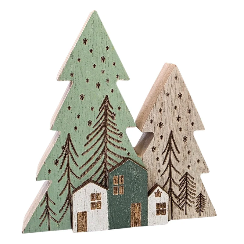 Logbuch-Verlag Holztanne mit Häuser Weihnachtsdeko 3D – Winterlandschaft aus Holz – Natur & Grün – Deko zum Hinstellen