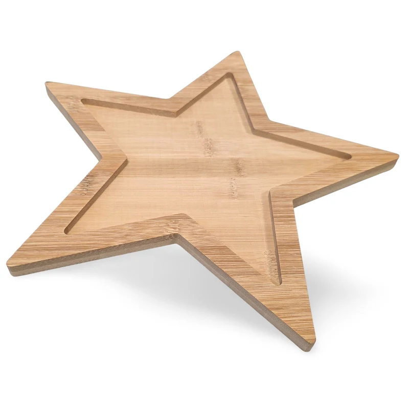 Logbuch-Verlag Tablett Stern Holz 30 cm Natur – Dekotablett in Sternform – Weihnachtsdeko Unterlage für Kerzen & Deko