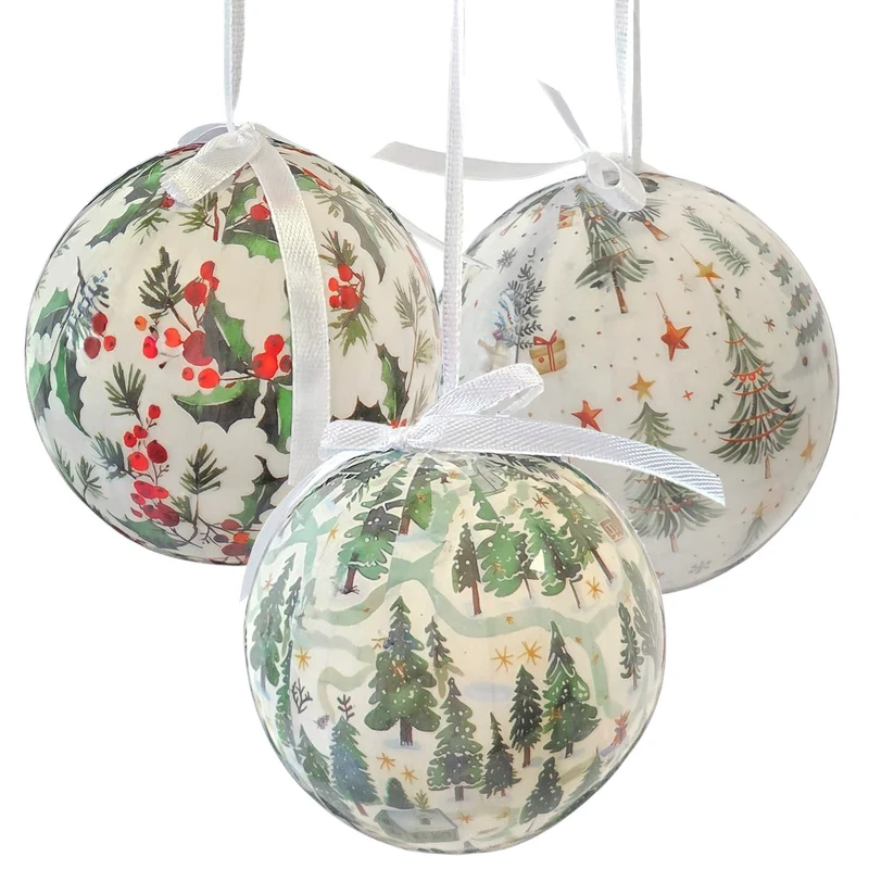 Weihnachtskugeln 3er Set 7 cm aus Polyfoam mit Weihnachtsmotiven – Christbaumschmuck leicht & bruchsicher – Logbuch-Verlag