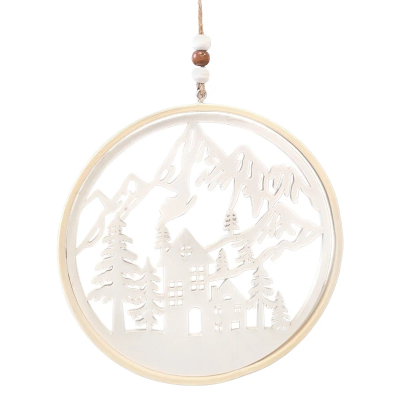 Holz-Dekoring Winterbild Häuser Berge Natur-weiß 15,5 cm Deko zum Aufhängen – Logbuch-Verlag