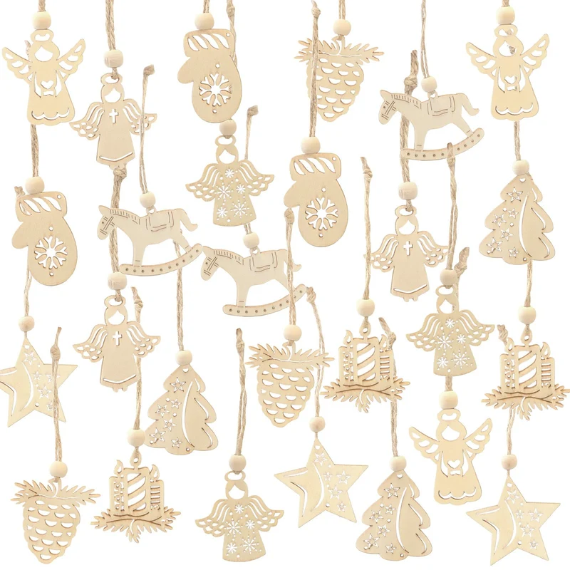 Weihnachtsanhänger Holz naturfarben 27er Box H 5–6 cm – Logbuch-Verlag