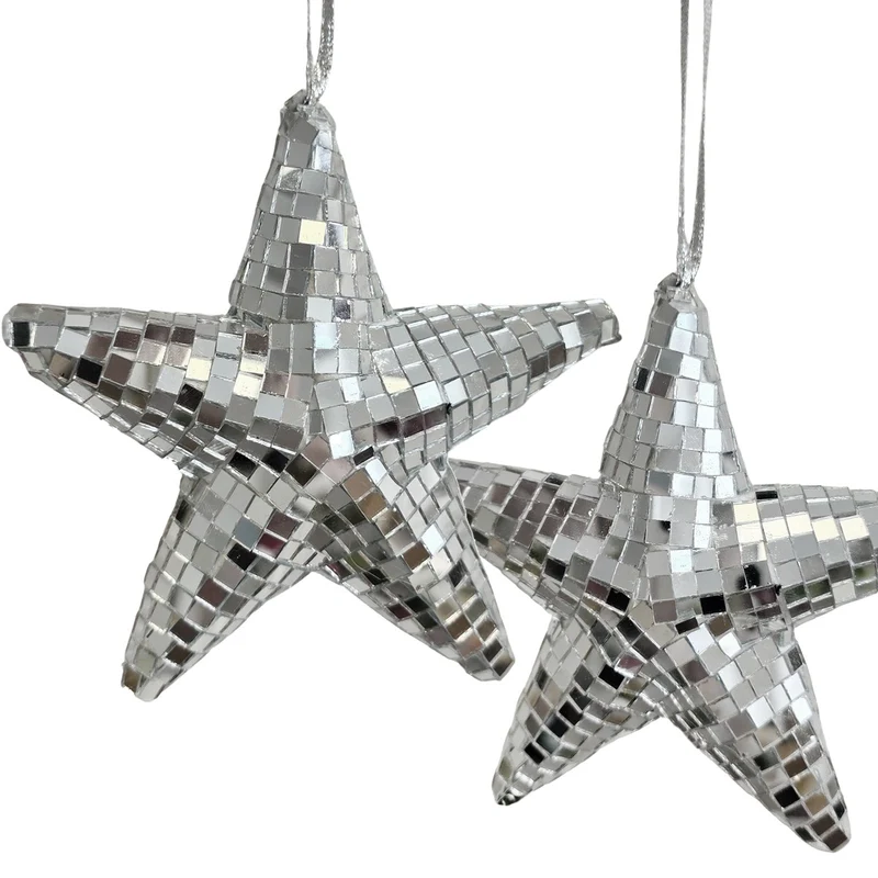 Glitzerstern Anhänger 2er-Set Silber 13x13x4,5 cm – Weihnachtsdeko & Partydeko zum Aufhängen – Logbuch-Verlag