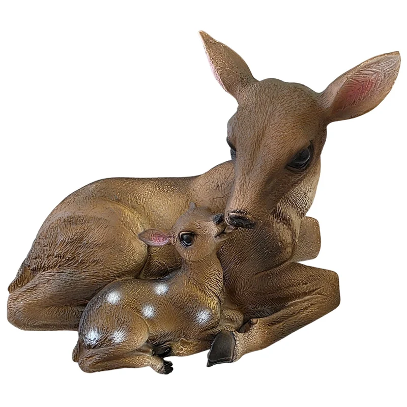 Dekofigur Reh mit Kitz aus Kunststein 14 cm handbemalt