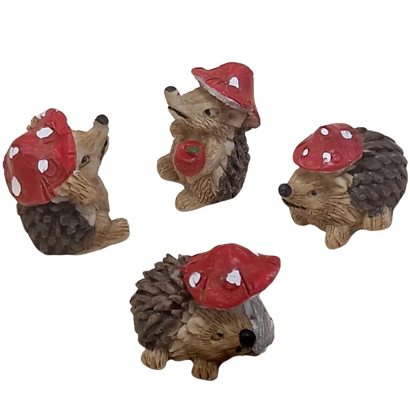 Logbuch-Verlag Deko-Igel Set 4 Stück 2,5 cm – Mini-Igel aus Polyresin mit Pilz & Apfel – Herbstdeko, Streudeko, Glücksbringer