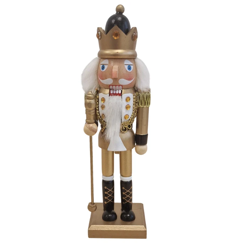 Logbuch-Verlag Nussknacker König aus Holz – 25 cm – Handbemalt – Weihnachtsdeko in Gold, Schwarz & Weiß – Klassische Figur mit Krone und Zepter