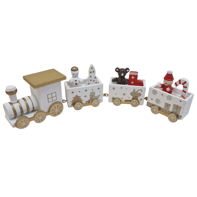 Logbuch-Verlag Holz Zug 4-teilig Weiß 21 cm lang – Weihnachtsdeko mit Figuren und goldenen Details