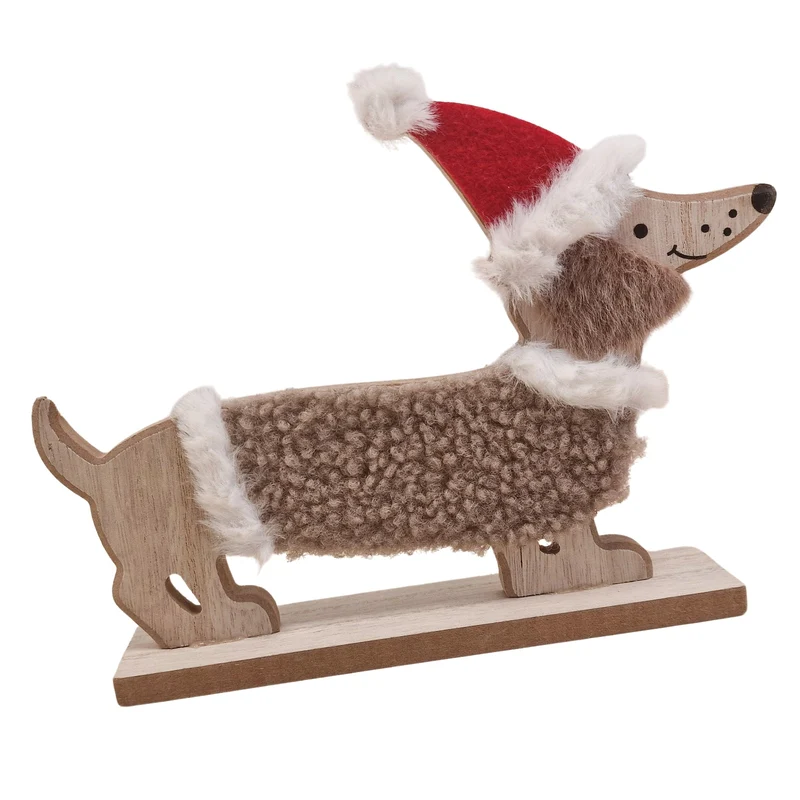 Logbuch-Verlag Holz Dackel Weihnachtsdeko 22×4×16,5 cm – stehende Hundedeko mit roter Mütze im Winter-Look