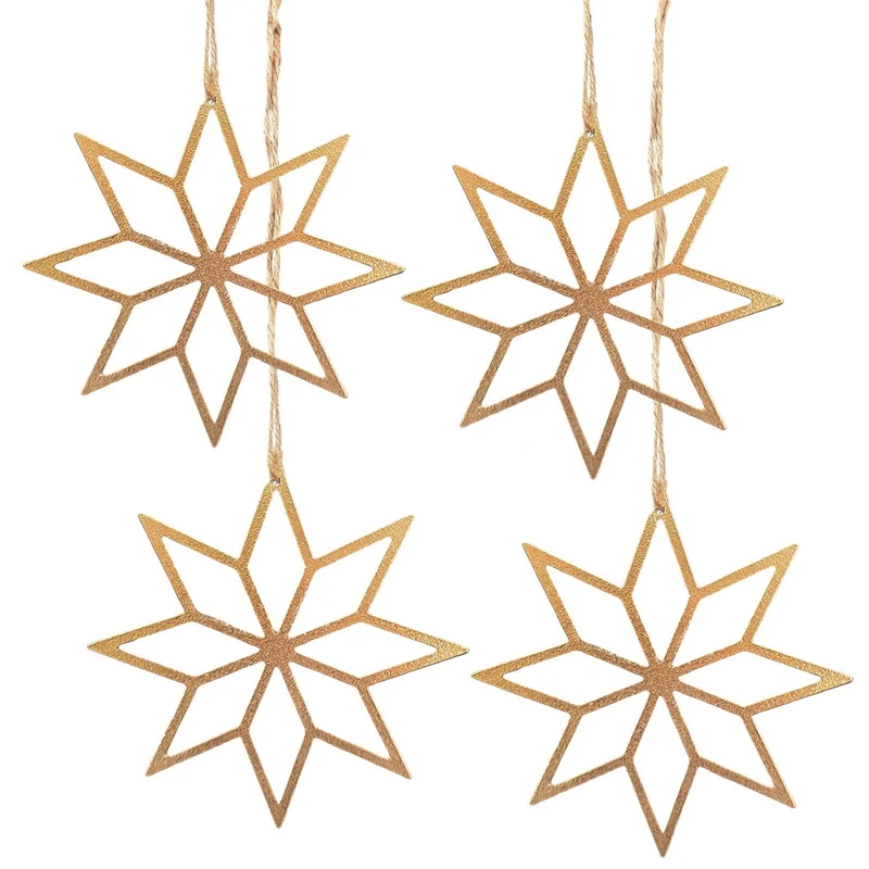 Goldene Sterne Anhänger 13 cm 4er-Set Filigrane Weihnachtsanhänger aus Metall, edle Weihnachtsdeko zum Aufhängen