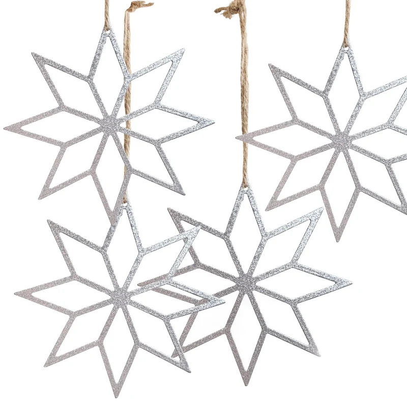 Anhänger Stern Silber 13 cm 4er-Set Weihnachtsanhänger aus Metall, Filigrane Deko zum Aufhängen