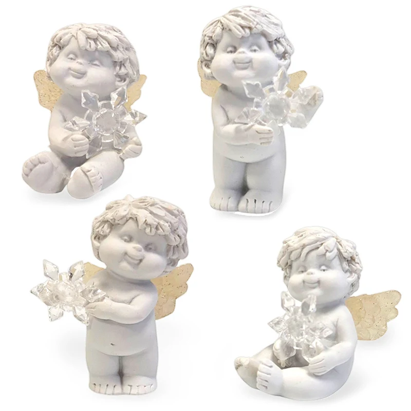 Winterengel mit Eiskristall 4er Set Mini weiß ca. 6–7 cm
