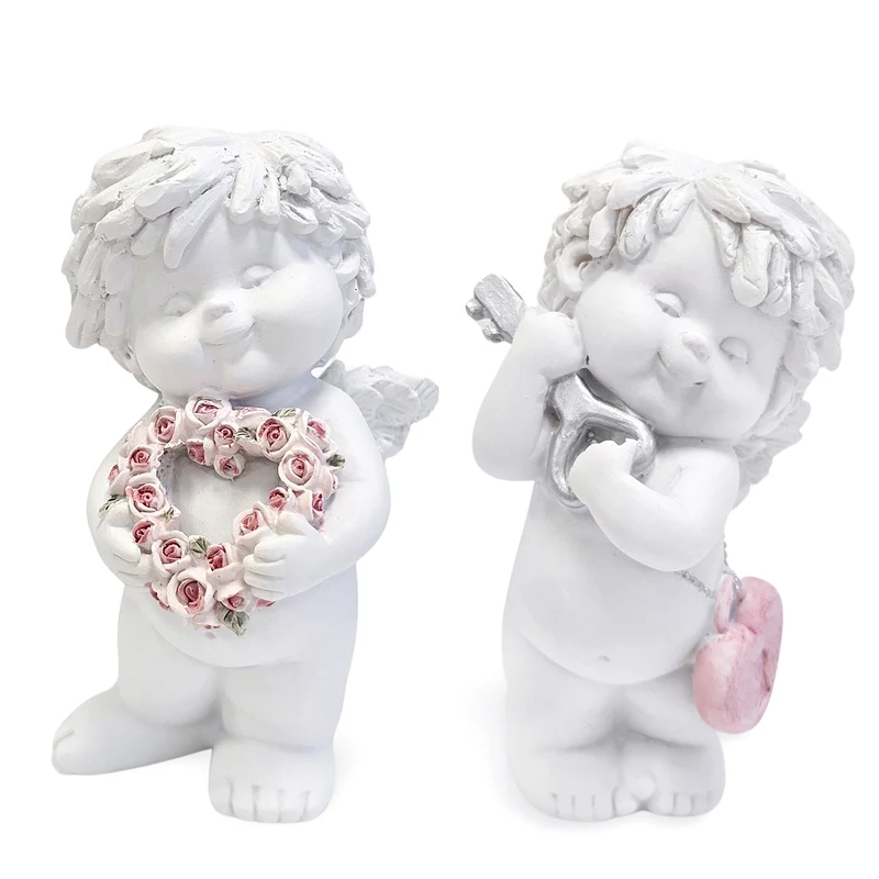 Liebesengel Igor mit Herz & Blume 2er Set weiß-rosé 12 cm
