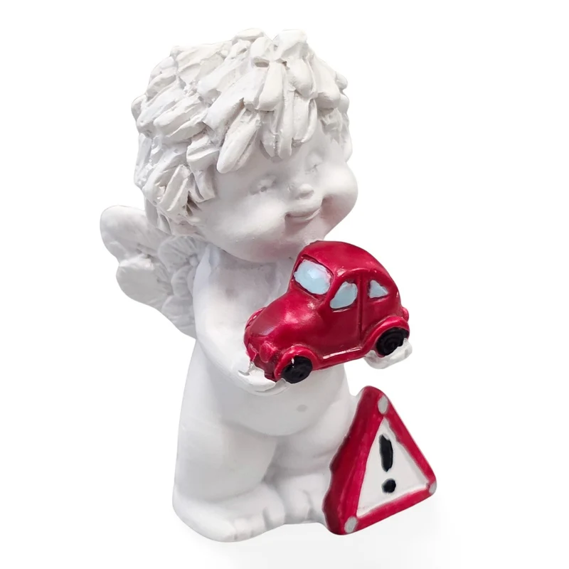 Stehender Igor-Schutzengel mit Auto weiß ca. 6–7 cm