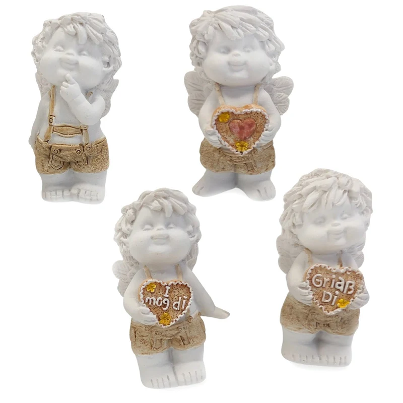 Engel in Tracht 4er Set mit Lebkuchenherz weiß ca. 7 cm
